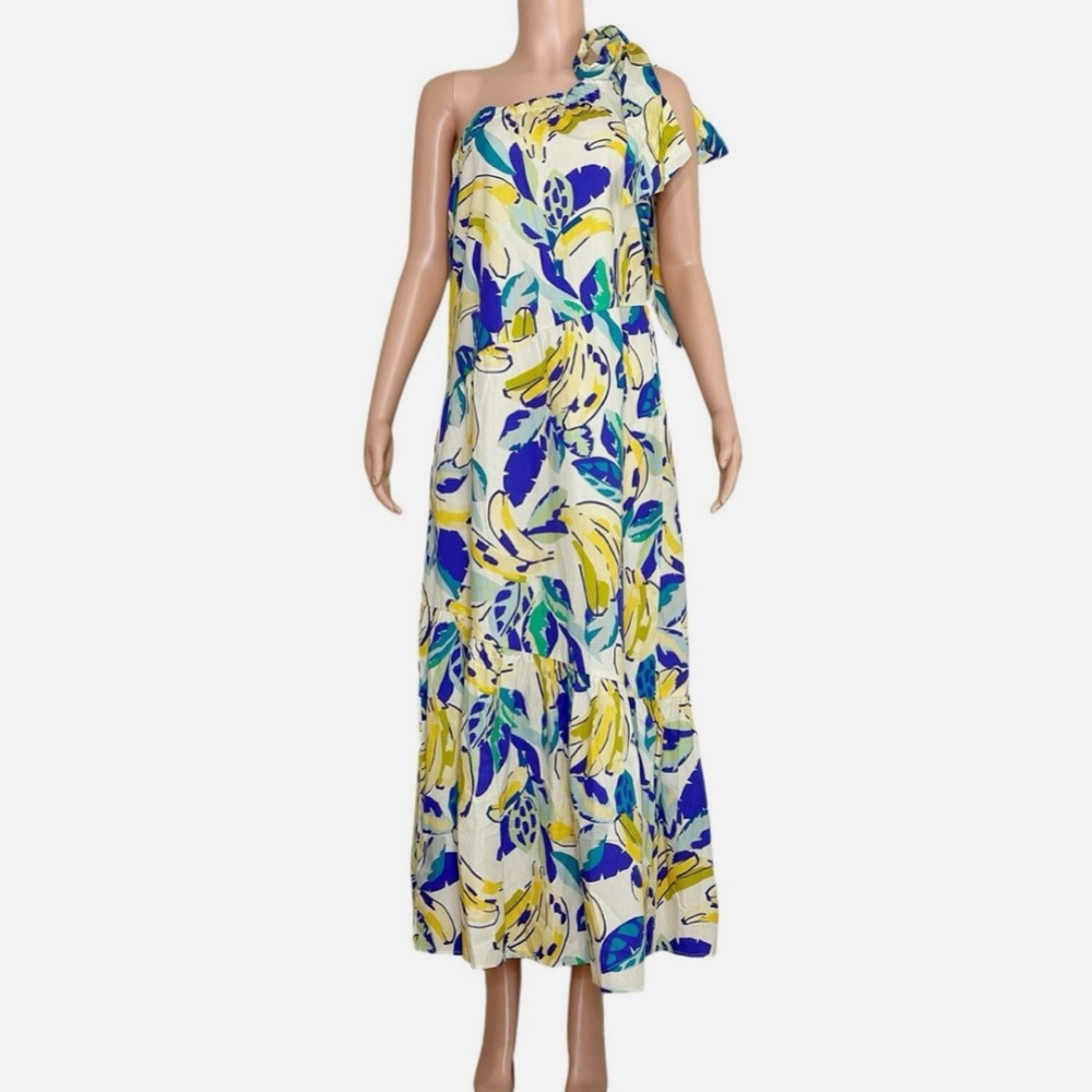 Anthropologie Blue and Yellow One Shoulder Sundress
